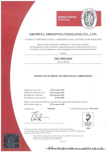 ISO 9001:2015 Growell Abrasives - Máy Phun Bi Growell - Công Ty TNHH Growell Việt Nam